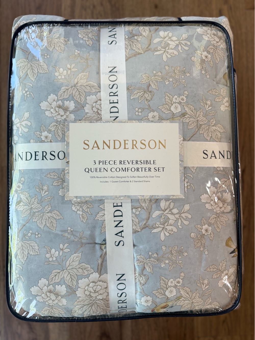 Sanderson Blue Floral Reversible Luxury Cotton Comforter Set - 3 Piece